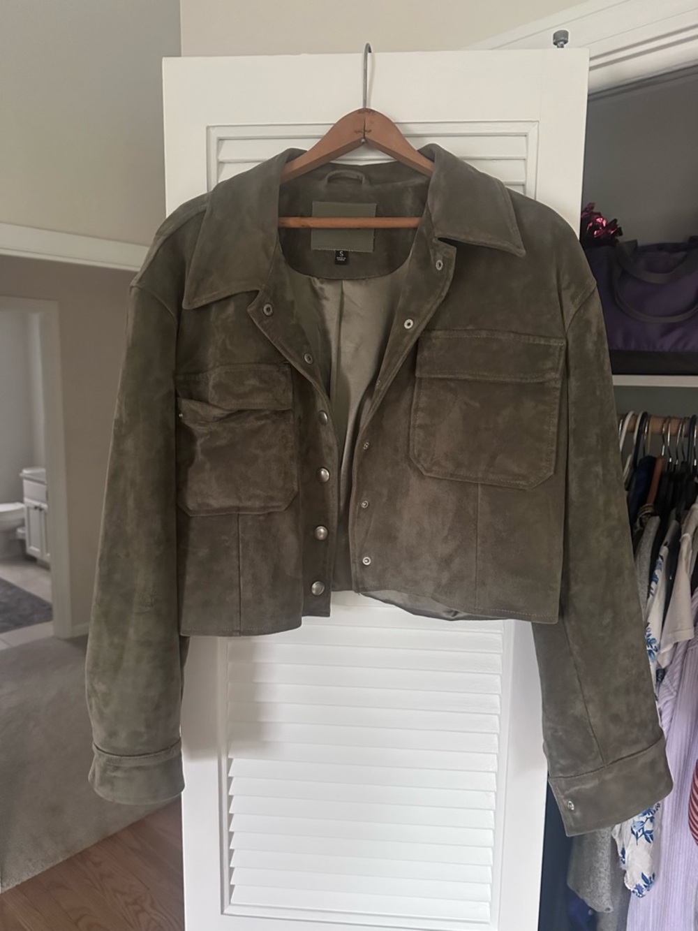 Blank NYC Olive Green Suede Cropped Jacket